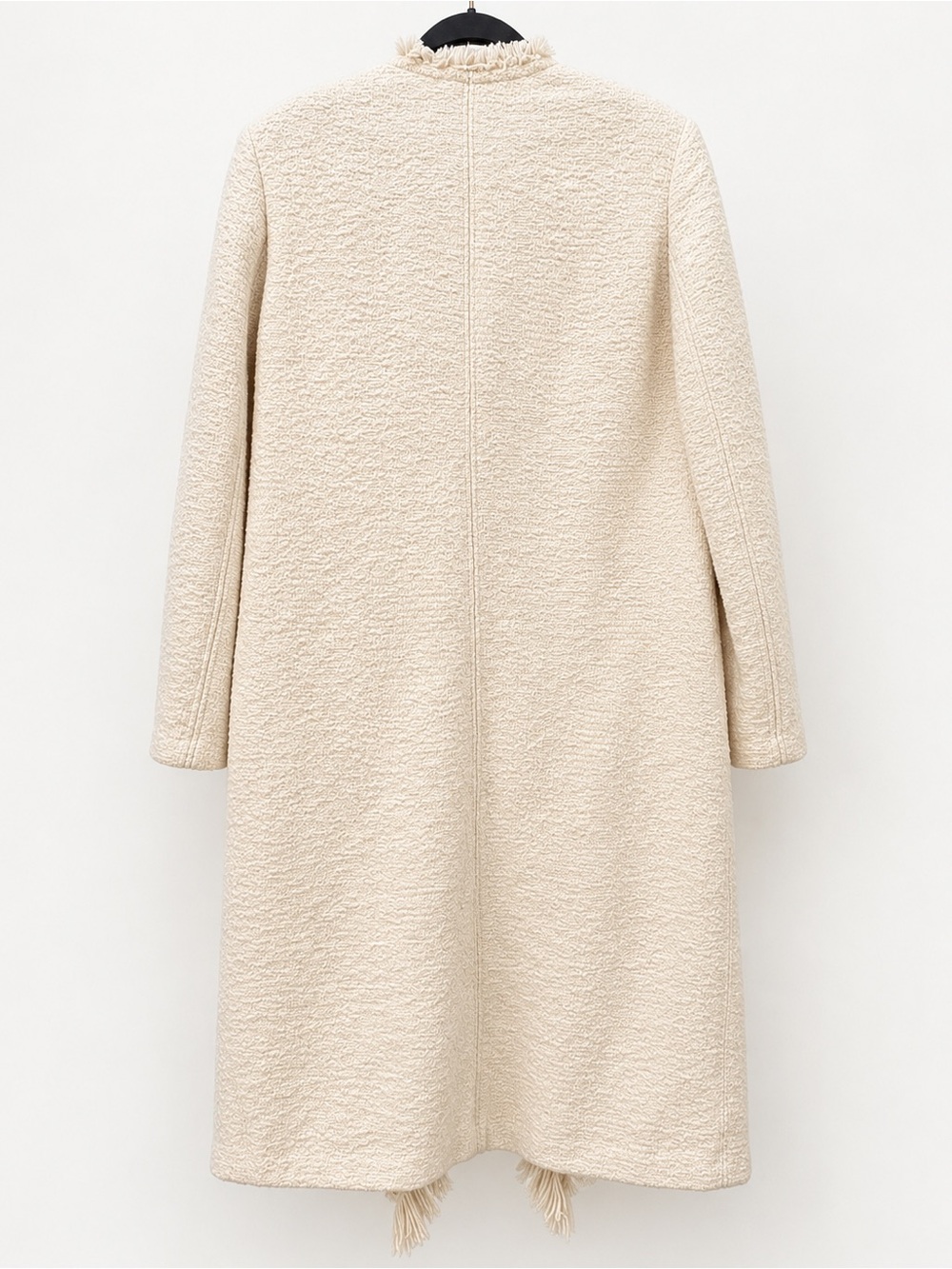 Isabel Marant Cream Bouclé Longline Coat Fringe Trim Black Buckles Size 38 FW25 - Picture 4 of 5